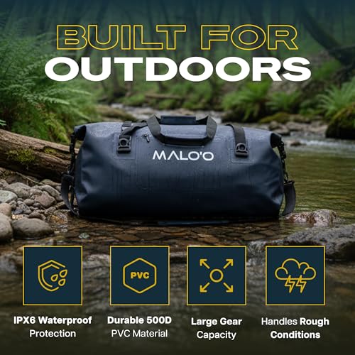 Malo’o Waterproof Dry Duffel, Heavy-Duty Roll Top Waterproof Gear Bag with Shoulder Strap & Molle Loops, Marine Duffel for Kayaking, Boating, Camping, Beach & Travel, Black, 60L - color: Black, size: 60L