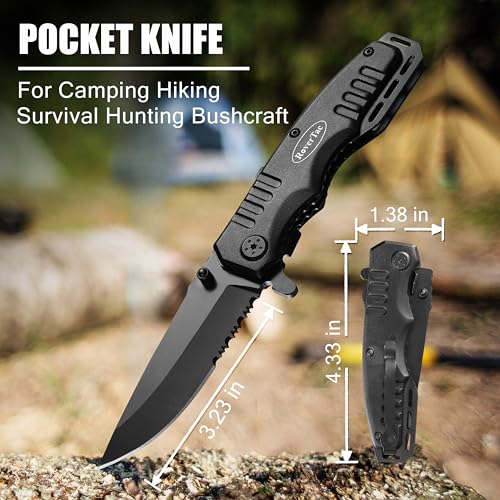 RoverTac Camping Gear Survival Tools Kit Multi Tool Set, 11-in-1 Multitool Axe, High Lumen LED Flashlight, Pocket Knife - Perfect for Camping Survival Hiking Fishing, Tools Gifts for Men.