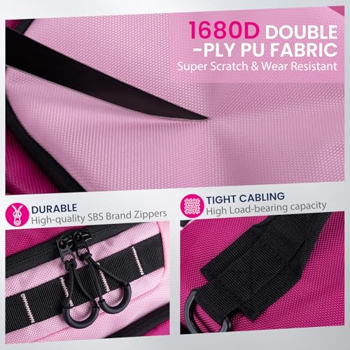 Goture Pink Fishing Tackle Bag, 1680D Water-Resistant Sling Fishing Backpack with Rod Holder, Anti-Slip Waist Strap, Trays not included, Fishing Gifts for Women Girls - color: Pink, style: 1680d Double-strand Pu Backpack (Trays Not Included)