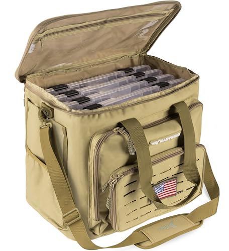 KastKing Karryall Fishing Tackle Bags with 4 * 3700 Tackle Trays, Fishing Bags for Saltwater or Freshwater Fishing - Fishing Gear Storage, Khaki - color: Khaki, size: Large - 4*3700 Trays