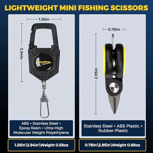 Titanium-Coated Fishing Line Cutter Saltwater Set, Fishing Scissors for Braided Line with Retractable Zinger & Thick Microfiber Towel, One-Hand Operation Anti-Rust Compact Braid Scissors