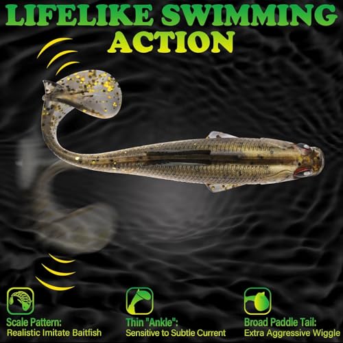 LUCKYFISHING Paddle Tail Swimbaits Soft Plastic Swimbaits Soft Baits for Bass Fishing Trout Crappie Walleye Freshwater Saltwater 10/16/20 PCS Soft Plastic Baits 4/3.5/3/2.5 Inch - color: Brown, size: 3.5 inch-10pcs