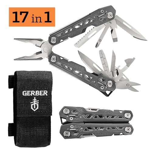 Gerber Gear Truss 17-in-1 EDC Needle Nose Pliers Multi tool - includes Pocket Knife, Screwdriver, and Bottle Opener Accessories - Gifts for Men, Fishing and Camping Gear - Gray with Standard Sheath - style: Gray Standard Sheath