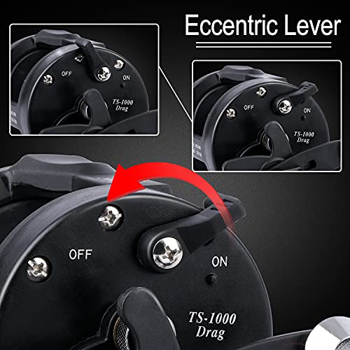 Sougayilang Conventional Reel – 27LB Max Drag,Saltwater Inshore Surf Trolling Reel for Catfish, Musky, Bass, Salmon/Steelhead, Striper – Heavy Duty Round Baitcasting Fishing Reel - color: black-left handle, size: 3000