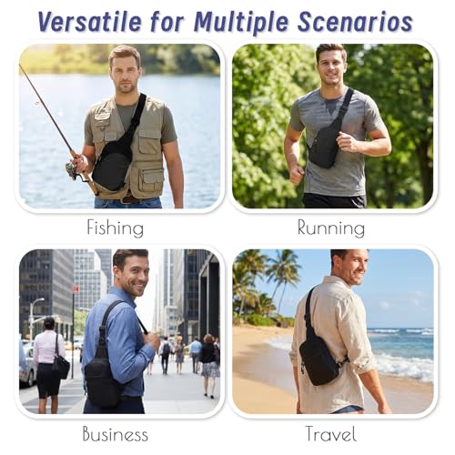 Kajaia 7 Pack Crossbody Sling Bags for Men Lightweight Oxford Cloth Shoulder Bag with Multi-pockets and Buckle Adjustable Strap, Waterproof Travel Bag for Men, Work, Commute, Running, Fishing