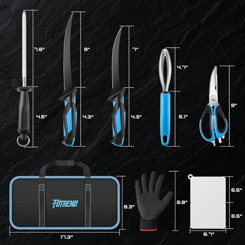 Fillet Knife Kit Combo, Fishing Knives and Honing Rod, Ultra-Sharp G4116 German Stainless Steel, Non-Slip Handle, Durable Storage Bag, Fishing Gifts for Men - color: Blue-8Pcs
