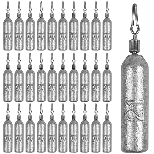 Fishing Drop Shot Weights Saltwater Fishing Sinkers Dropshot Fishing Sinker Skinny Pencil Shaped with Barrel Swivels Snagless Sinker Rig Fishing Weights for Freshwater Bass Fishing Lures - style: 3/4oz - 30pcs