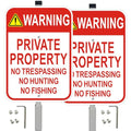 2 Pack Private Property No Trespassing Signs with 36" Metal Stakes, 10x14 Inches, Reflective Aluminum, No Hunting No Fishing Signs - style: 2 Pack-10"x14" with 36" Stakes