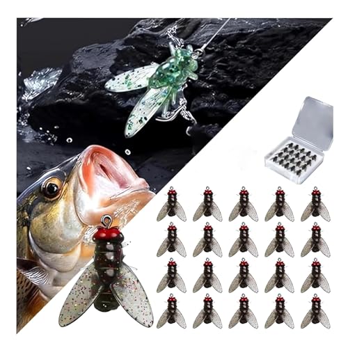 Bionic Fly Fishing Bait (20PCS) - 2024 New Trout Jigs Swimbaits Dry Flies Bass Fly Fishing Lures Kit, Saltwater ＆ Freshwater Flies Spinner Swim Baits Fly Fishing Hook Panfish Lures Set - color: Black, size: 8mm