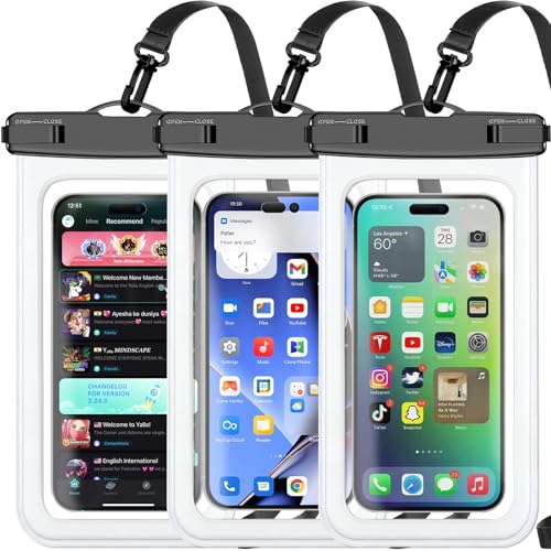 Famoby 3 Pack White Waterproof Phone Pouch, Phone Waterproof Case,Cell Phone Dry Bag,Protection Level: IP68,Beach Cruise for iPhone,Samsung,and More,Lanyard Included,(Fits Up to 8.3"),White - color: A,White 3 Pack