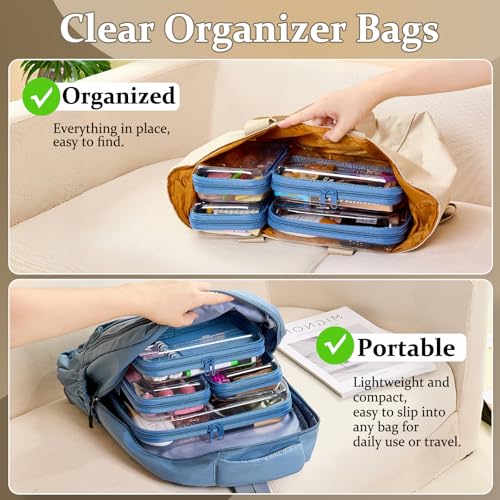 4 pcs Clear Zipper Pouches,Hard Shell Zipper Case, Toiletry Bag for Travel, CLear Diaper Bag, Toiletry Pouch, Travel Organizer, Cosmetic Bag,Toy Storage Bins (M+3S) (Blue) - color: Blue, size: M+3S