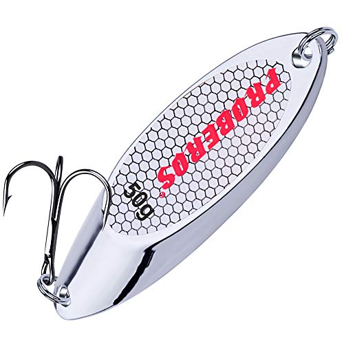 PROBEROS Fishing Spoons Lures Bass Baits Jigging Bait Tackle with Treble Hooks Hard Metal Spoon Fishing Lure Weight Pick 10 Pcs/Pack Silver Gold - color: 10PCS Silver, size: 50G-1.76oz