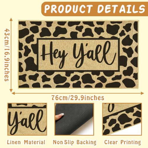 Mat Front Back Door Welcome Entrance Doormat Outdoor Cow Print Mat Non-Slip Backing Floor Mats Inside Low Profile Matt for Patio Porch Outside Entryway Rug for Housewarming Gift Home Decor 16.9"x29.9" - color: Hey Y'all