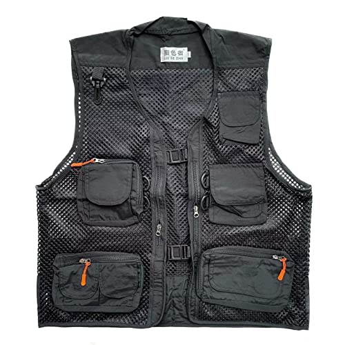 Men Mesh Breathable Multi-Pocket Vest Outdoor Travelers Fly Fishing Photography - color: Black, size: Medium