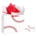 Hooqict Baseball Gift Bag Baseball Birthday Party Gift Wrapping Bag with Handles, Tissue Paper, Greeting Card for Kids Boys Men Sport Themed Birthday Party Favors Supplies - color: White Baseball