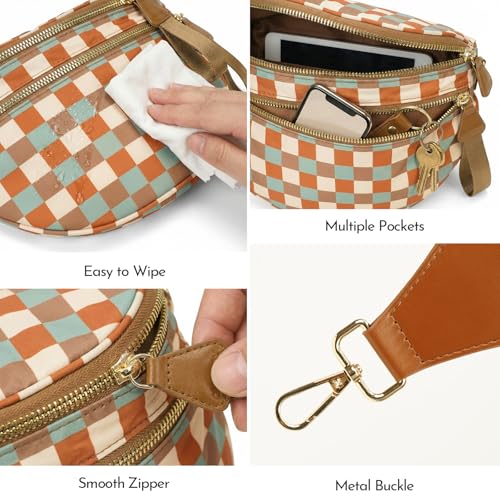Crossbody Bags for Women, Spacious Nylon Belt Purse Fanny Packs, Crescent Oversized Checkered Bum Bag (Heart Print - Coffee) - color: Heart Print - Coffee