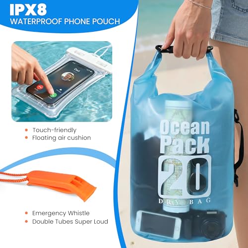 TILYMOL Dry Bag Waterproof, Roll Top Small Waterproof Backpack 20L, Floating Lightweight Bag with Water Proof Phone Pouch for Kayaking, Paddle Boarding, Boating, Fishing, Swimming - color: Orange