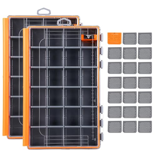 RUNCL Fishing Tackle Box - 360° Waterproof Tackle Trays, 3700 Fishing Tackle Box Organizer with Adjustable Dividers for Jigs Lures, Orange, 2 Pack - color: Orange, size: 2Pcs 3700