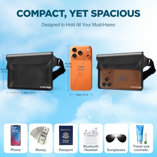 Waterproof Bag Fanny Packs for Women, Cruise Vacation Essentials Waterproof Pouch for Phone Passport Purse, Floating Dry Bags for Beach Water Park Boating Fishing Diving Surfing Kayaking Accessories - color: Blue & Black