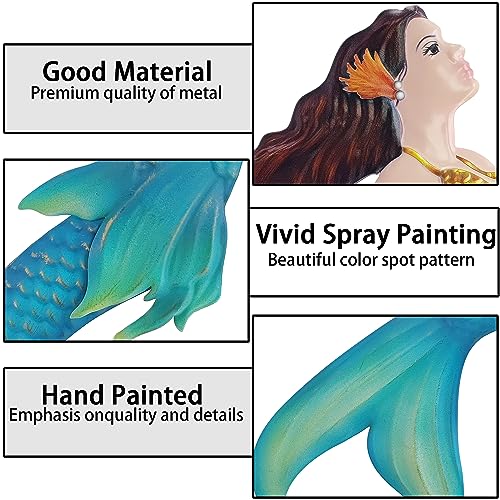 John's Studio Metal Mermaid Sea Wall Decor Outdoor Garden Hanging Art Sculptures Home Ocean Theme Decorations for Kitchen Bathroom and Pool - 14.9Inches - color: Metal Mermaid