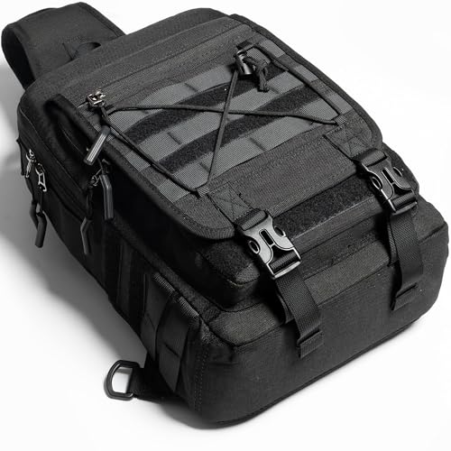 NICGID Tactical Sling Bag Pack Military Rover Shoulder Sling Backpack EDC Molle Assault Range Bag - color: Black-808-1, size: 13.3 inch