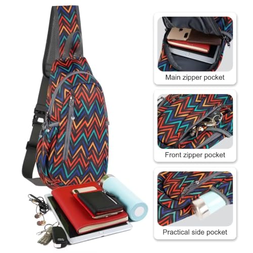 TITECOUGO Small Sling Bag, Lightweight Crossbody Backpack for Men Women, Shoulder Bag for Sports and Outdoor - color: Mix-zigzag Stripes