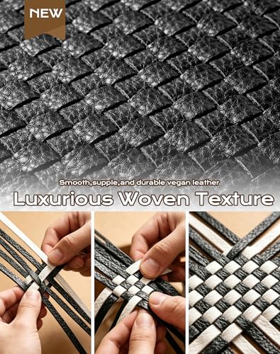 Trendy Woven Checkered Crossbody Bum Bag for Women，PU Leather Checkered Purse Fanny Packs Belt Bag (Woven Bum Bag - Pure Black) - color: Woven Bum Bag - Pure Black