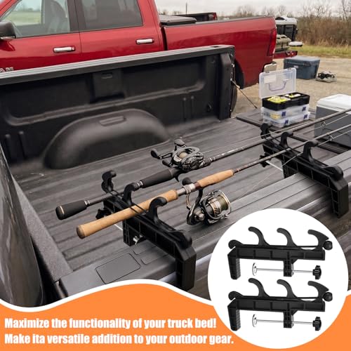 2 Sets Truck Bed Fishing Rod Holder, Fishing Pole Rack for Truck Holds 4 Rods, Fits 2.36" Thick Rails, Easy Install Kayak & Fly Rod Storage Stand - color: Black, style: 3 Holes