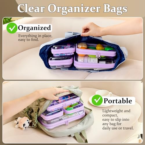 4 pcs Clear Zipper Pouches,Hard Shell Zipper Case, Toiletry Bag for Travel, CLear Diaper Bag, Toiletry Pouch, Travel Organizer, Cosmetic Bag,Toy Storage Bins (M+3S) (Lavender) - color: Lavender, size: M+3S