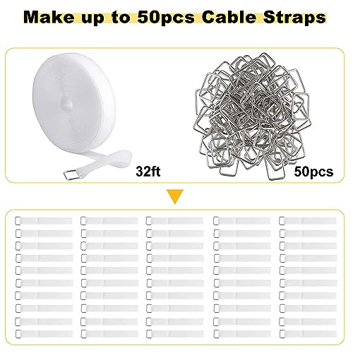 YMCRLUX 1"x32ft Hook and Loop Straps with 50 Metal Buckles, Adjustable Fastening Cable Straps, Cut-to-Length Cinch Strap, Reusable Nylon Securing Cord Ties for Organizer or Storage, 1 inch Wide, White - size: 1in x 32ft White