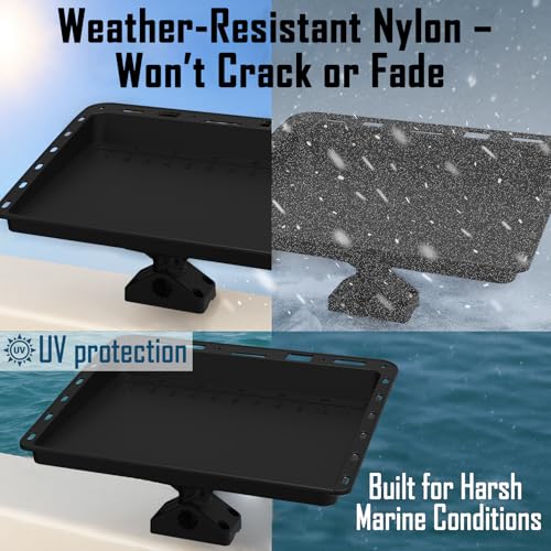 Adjustable Boat Bait Cutting Board – 360° Rotating Nylon Cutting Board Bait Table with Measuring Lines, Tool Slots, Drain Holes & T-Track Compatibility