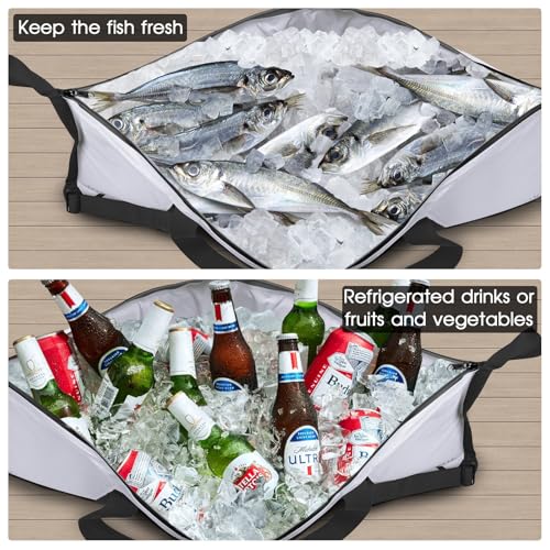 THKFISH Insulated Fish Cooler Bag, Fish Kill Bag for Caught Fish Ice Cold - color: White-Black, size: 40*16IN