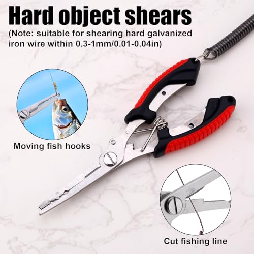 BOXOB Fishing Pliers, Metal Fishing Pliers Saltwater Fishing Pliers Hook Remover Needle Nose Pliers Fishing Multifunctional Tool Accessories Fishing Gear and Gifts for Men - style: Red Handle
