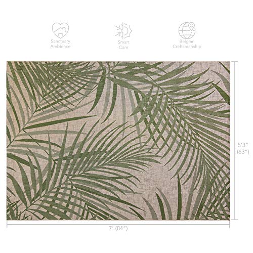 Gertmenian Indoor/Outdoor Flatweave Area Rug - 5x7 Standard, Stain & UV Resistant, Ideal For Deck, Patio, Poolside, Mudroom - Royal Palm Leaf, Green, 21948 - color: Royal Palm Leafs Green, size: 5'3" x 7' (Rectangular)