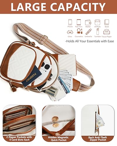 Anti Theft Crossbody Bags for Women RFID Leather Sling Purses,Crossbody Bags Travel Leather Fanny Pack for Women - color: Beige＆brown