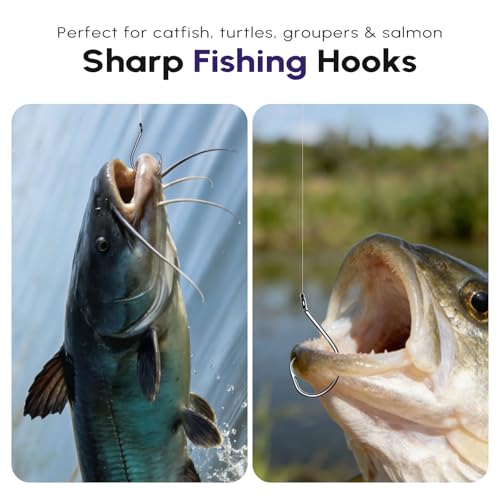 100Pcs Circle Fishing Hooks, Carbon Steel Hooks for Saltwater Freshwater, Salt Water Fish Hooks for Trout Catfish Octopus - size: 1#