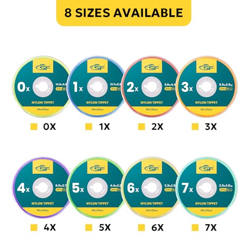 SF Clear Nylon Tippet Line with Holder Fly Fishing Tippets Leaders Trout 0X 1X 2X 3X 4X 5X 6X 7X - color: 4 Pieces with Stand, size: 0X-1X-2X-3X-30M-33Yds