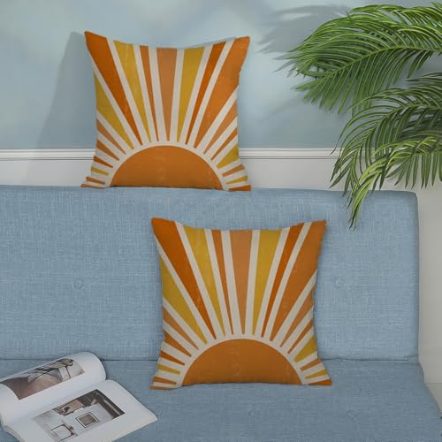 Summer Outdoor Pillow Covers 16x16 Inch 2 Pcs Mustard Yellow Orange Sunshine Decor Throw Pillows Boho Abstract Sun Farmhouse Holiday Decoration Pillowcase Linen Cushion Cover for Couch Sofa Bed - color: Boho Sun 04, size: 16" x 16" (Pack of 2)
