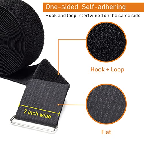 YMCRLUX 2" x32ft Reusable Cinch Strap with 20 Metal Buckles, Cut-to-Length Fastening Securing Straps, Adjustable Nylon Cable Straps and Cord Ties for Organizer or Storage, 2 inch Wide, Black - size: 2in x 32ft Black