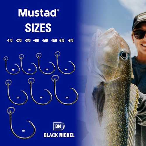 Mustad Ringed Demon Offset Circle 4X Strong - Designed to Perform Flawlessly Featuring Kirbed Hook -Black Nickel - size: Size 3/0 - Pack of 6