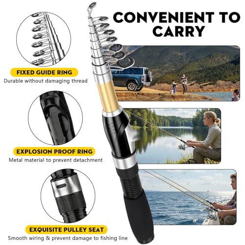 Fishing Pole Set Fishing Rod and Reel Combo,2PCS 2.1M/6.89FT Collapsible Fishing Rod Set with 2PCS Spinning Reels 2 Set of Lures Baits and a Carrier Bag,Prefect for Fishing Travel