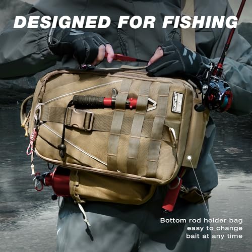 Ghosthorn Fishing Backpack Waterproof Tackle Bag Sling Bag Gift - color: Khaki, size: Large