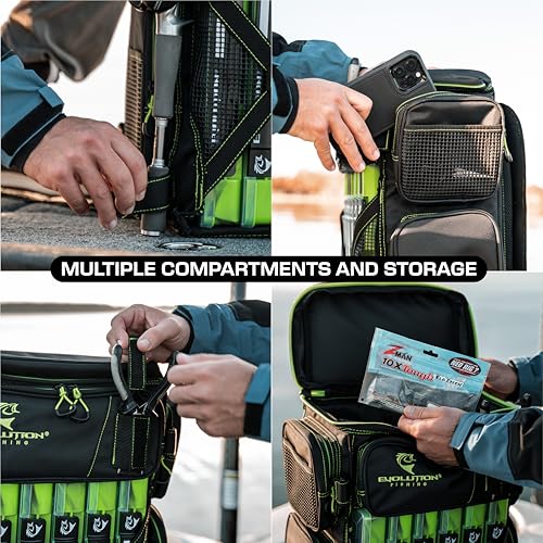 Evolution Fishing Drift Series Tackle Backpack, Outdoor Rucksack w/ 6 Fishing Tackle Trays, Heavy Duty - color: Blue, size: 3700