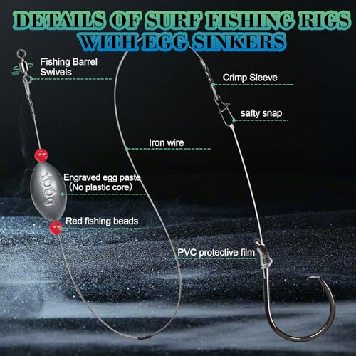 Fishing Egg Sinker with Soft Plastic Core Weight Rigs 5pcs Flounder Rig Saltwater,176.37lb Fishing Wire Leader with Egg Sinker Swivels Snap, Grouper Bottom Fishing Rigs - color: rig, size: 100g(3.5oz)-5pcs