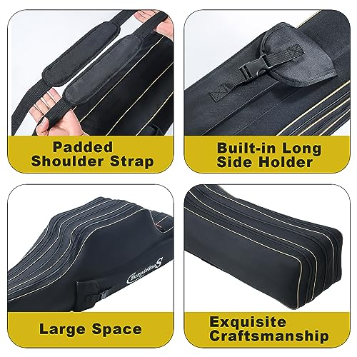 Sougayilang Fishing Rod Case, 3 Layers Organizer Pole Storage Bag Fishing Rod and Reel Carrier Organizer for Travel-135cm/53in-Black - color: Black-Length: 135cm/53in
