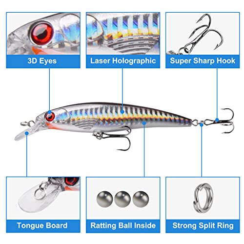 OROOTL Saltwater Fishing Lures Kit, 6 Pack Assorted Surf Fishing Jerkbait Minnow Lures Hard Baits Popper Plugs for Striped Bass Offshore Ocen Gear Tackle