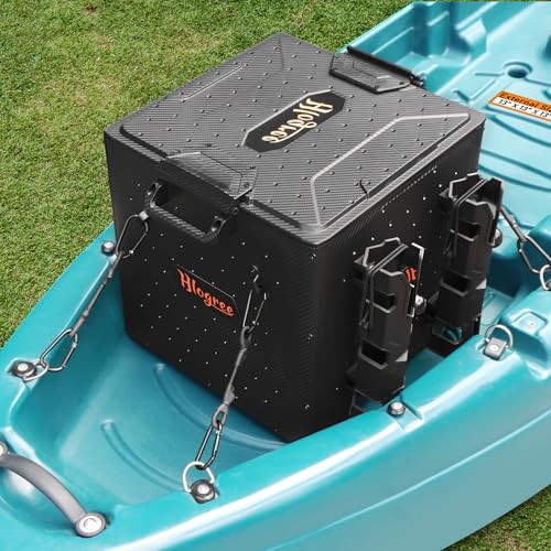 HLOGREE FlexCrate Kayak Fishing Crate with 4 Rod Holders (Assembly Needed),13''x13''x13'' Compact Kayak Tackle Storage Box & Gear Organizer for Kayaks,with Lockable Lid - Black,DIY & Lightweight