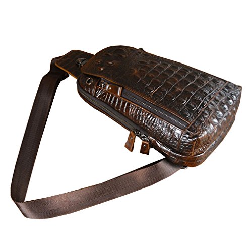 Hebetag Crocodile Genuine Leather Sling Bag Backpack for Men Travel Outdoor Hunting Hiking Camping Crossbody Shoulder Chest Pack Daypack Coffee - color: #11coffee