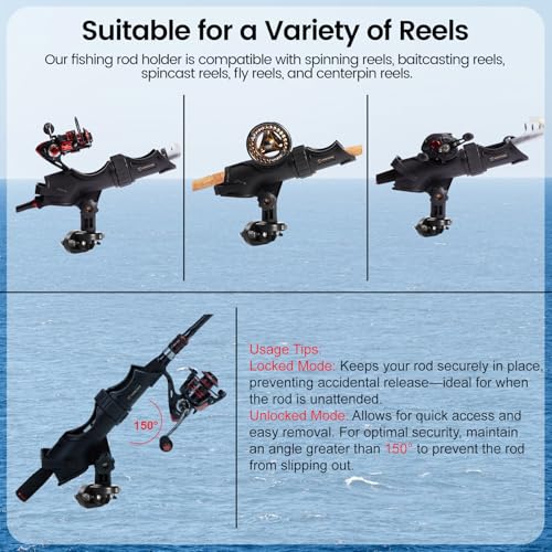 Hitorhike Side Track Fishing Rod Holder Mount, Heavy-Duty Side-Mounted Base, Compatible with 2 Mounting Bolt Options for Lund Sport,Lowe, Bass Boats&Kayaks - style: Side Track Mount Fishing Rold Holder 2-pack
