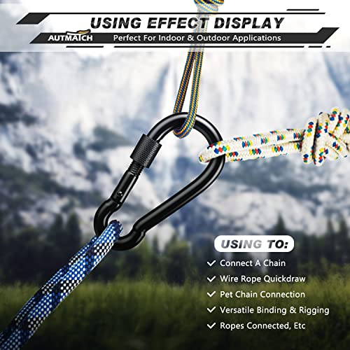 AUTMATCH Carabiner Clips, 3" Spring Snap Hook Caribeener Clips Buckle Pack Grade Heavy Duty Carabiners Quick Link for Camping, Fishing, Hiking, Traveling, 4 Pack - style: Carbon Steel - Locking Black